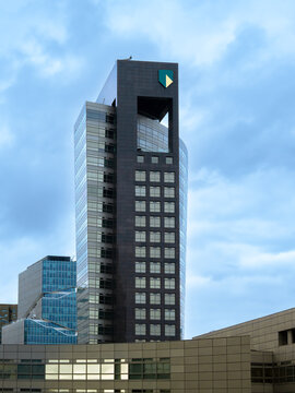 Amsterdam, Netherlands - April 27, 2022: Headquarters of the ABN AMRO Bank in Amsterdam, the third-largest Dutch bank