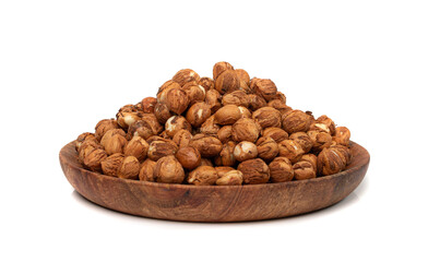 Nut Kernels, Hazelnuts Pile on Plate Isolated, Healthy Organic Nuts Group, Nut Kernels on White
