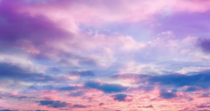 Lovely soft cloudy landscape with swirling and flying clouds at different levels of the sky. Wonders of nature. Natural and calming appearance. Pink, blue, violet pastel watercolors Transparent effect