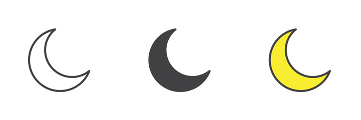 Crescent moon different style icon set