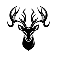 Deurstickers Deer head logo design. Abstract drawing deer face. Black silhouette of deer with horns. Vector illustration © chekman