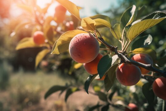 A close shot of a pile of nectarine on a tree ai generative illustration