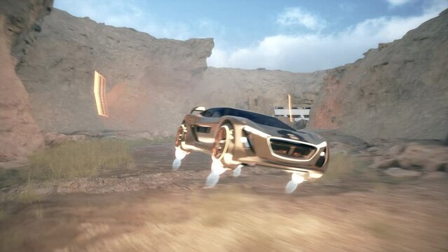 futuristic sports-car speed racing in the canyon race track
