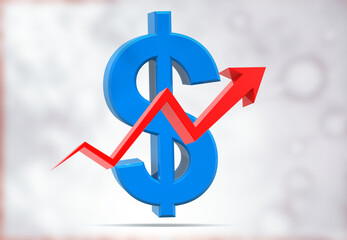 Dollar symbol with arrow graph. 3d illustration..