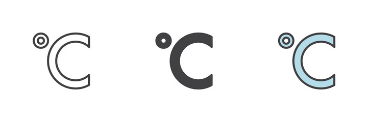 Celsius temperature sign different style icon set
