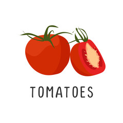 Obraz na płótnie Canvas Tomatoes Vector illustration, flat design cartoon of juicy tomato natural product for health and vitamins.