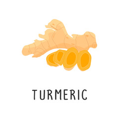 Turmeric Vector illustration, flat design cartoon of spice turmeric natural product for health and vitamins.