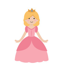 Fototapeta na wymiar Concept Cartoon medieval fairy tale character princess. This illustration is a flat vector design featuring a character from a fairy tale, a pink princess, on a white background. Vector illustration.
