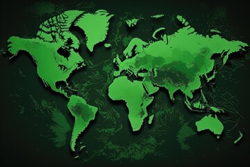 world map in green on a black background. Generative AI