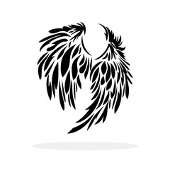 Wings icon. Black icon of wings on white background. Wings logo design. Vector illustration