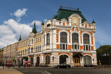 Fototapeta na wymiar The building of the City Duma, later the Palace of Labor on Minin and Pozharsky Square in Nizhny Novgorod.