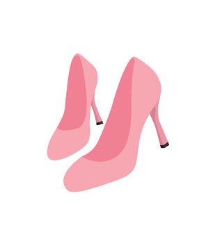 Concept Cartoon medieval heels shoes. This flat vector illustration depicts a pair of pink heels shoes on a white background, with a fairy tale and cartoon design. Vector illustration.