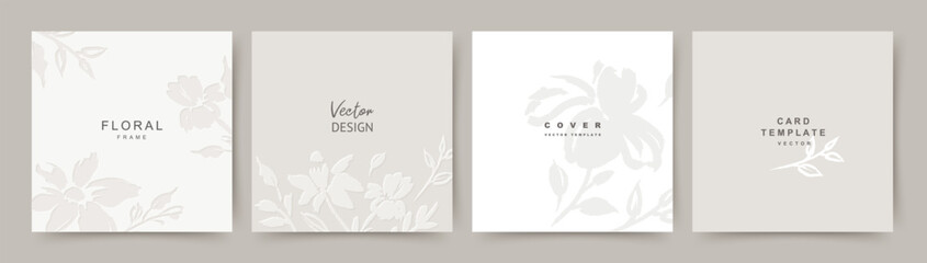 Neutral backgrounds with floral elements in beige colors. Editable vector template for wedding invitation, social media post, card, cover, poster, mobile apps, web ads