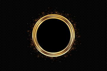 Abstract sparkling golden frame light effect on transparent background. Spark with ring glossy line.