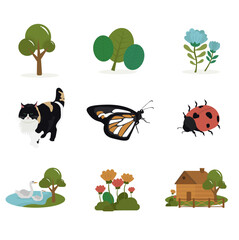 Set Icon Animal, Tree, House

