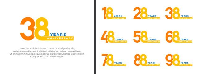 set of anniversary logo style yellow and blue color on white background for special moment