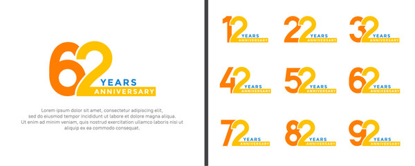 set of anniversary logo style yellow and blue color on white background for special moment