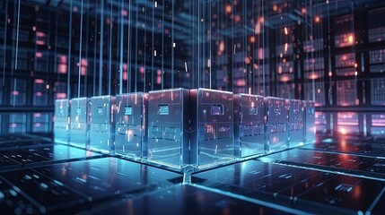 Obraz premium 3D rendering of abstract technology concept. Digital data transfer and communication.Generative Ai