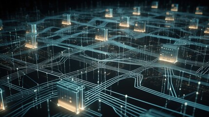 3D rendering of abstract technology concept. Digital data transfer and communication.Generative Ai