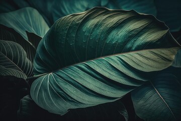 detailed green leaf on a dark background. Generative AI