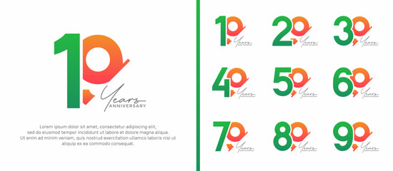 set of anniversary logo style green and orange color on white background for special moment