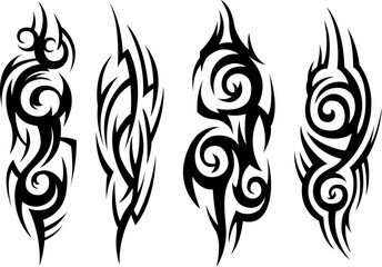 Tribal tattoo. Silhouette illustration. Isolated abstract element set.
