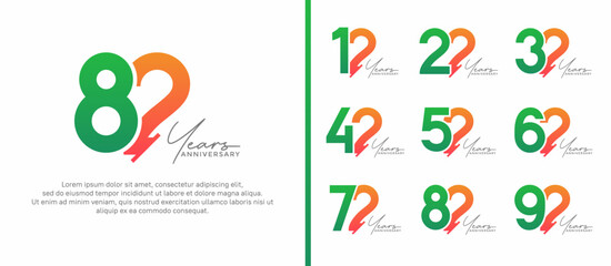 set of anniversary logo style green and orange color on white background for special moment
