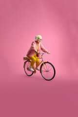 Wellness in Motion: Senior Woman Cycling for Fitness and Happiness. AI illustration