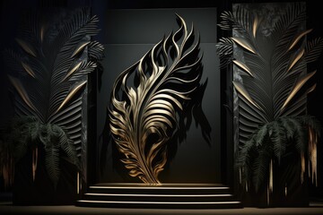black and gold feather wall decor. Generative AI