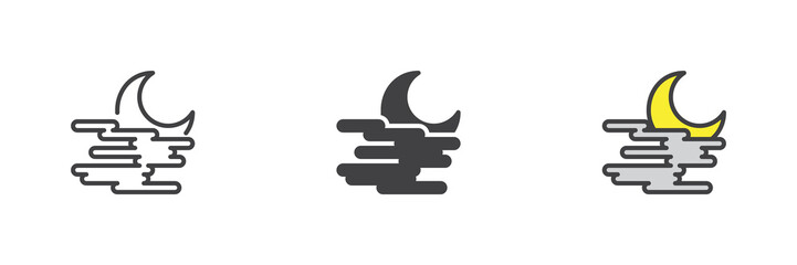 Fog and moon different style icon set