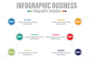 Naklejka premium Infographic design elements for your business with Six 6 options, parts, steps or processes, Vector Illustration.