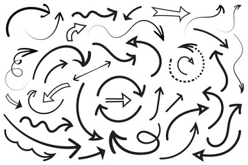 Hand drawn curved arrows set premium Vector collection. Sketch doodle style