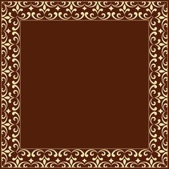 Decorative frame Elegant vector element for design in Eastern style, place for text. Floral golden and brown border. Lace illustration for invitations and greeting cards