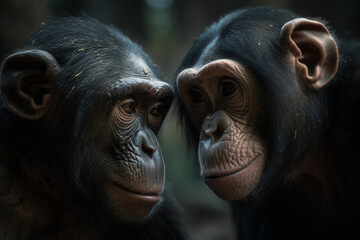 A couple of monkeys are looking at each other. Animals in wild nature. ai generated