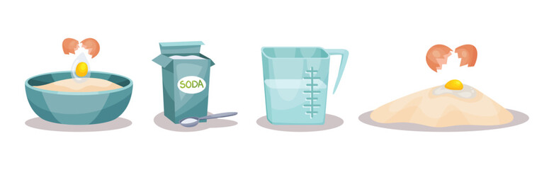 Bakery Ingredients and Stuff for Cake Preparation Vector Set