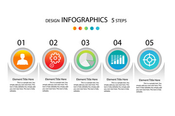 Business pie chart infographics modern vector banners used for presentations and web design diagrams. Abstract composition of 5-step graph options