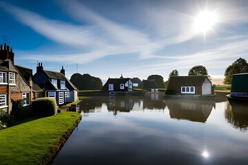 Obraz premium a lakeside village - Generative AI