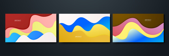 Set of wave abstract papercut style colorful design background
