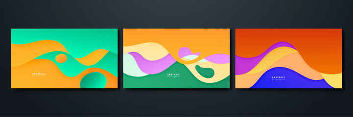 Obraz premium Set of wave abstract papercut style colorful design background