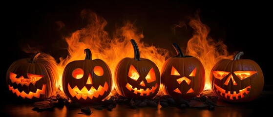 Halloween In Flame - Burning Pumpkins  