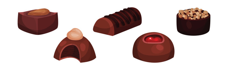 Assorted Chocolate Sweets or Chocolate Praline with Filling Vector Set