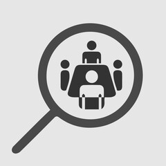 Meeting around table. Magnifying glass vector icon eps 10.
