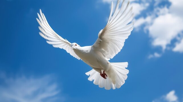 White bird flying in sky. Animal in motion. Generative ai.