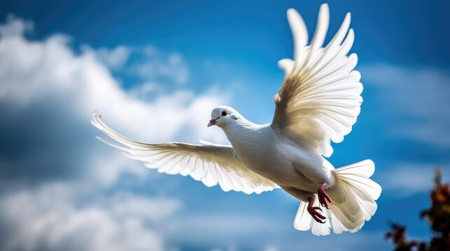 White pigeon flying. Animal in motion. Generative ai.