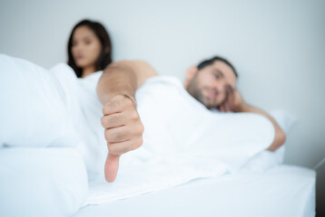 Couple in bed unhappy in sex It's a relationship problem in a married life. The concept of erectile...