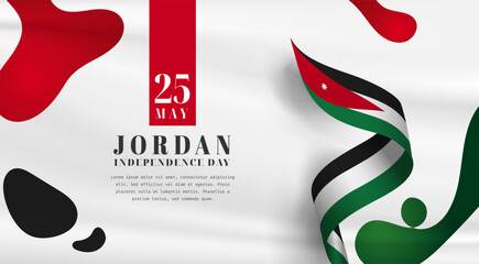Fototapeta premium Banner illustration of Jordan independence day celebration with text space. Waving flag and hands clenched. Vector illustration.