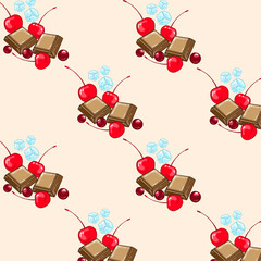 pattern with hand drawing chocolate and cherry