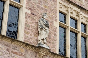 Obraz premium Figure of King Solomon on the facade of medieval town hall in Echternach, Luxembourg