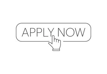 Apply now icon in line style. flat Finger cursor isolated on white isolated background. Click button for app and web design vector.