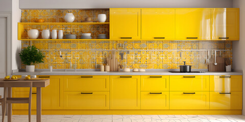 illustration modern creative yellow colorful kitchen in sicilian style Generative AI - obrazy, fototapety, plakaty